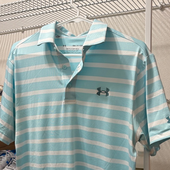 Under Armour Other - Under Armour Men's Aqua and White Striped Polo - grey logo